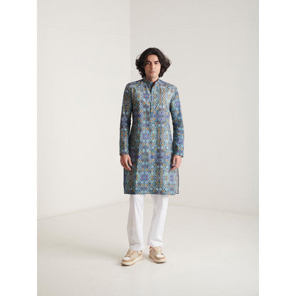 Blushing Couture by Shafali Blue Printed Kurta with Pyjama (Set of 2)