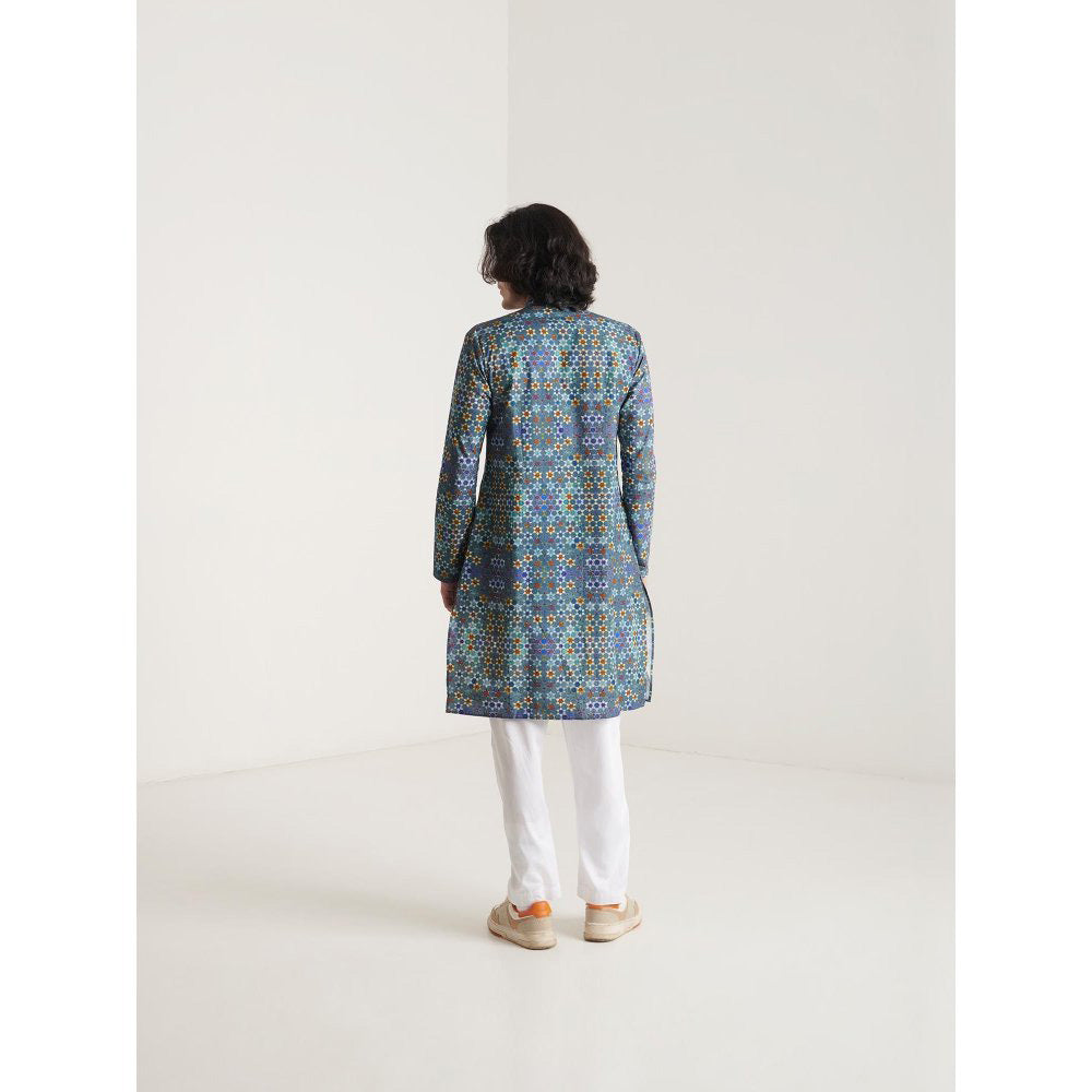 Blushing Couture by Shafali Blue Printed Kurta with Pyjama (Set of 2)