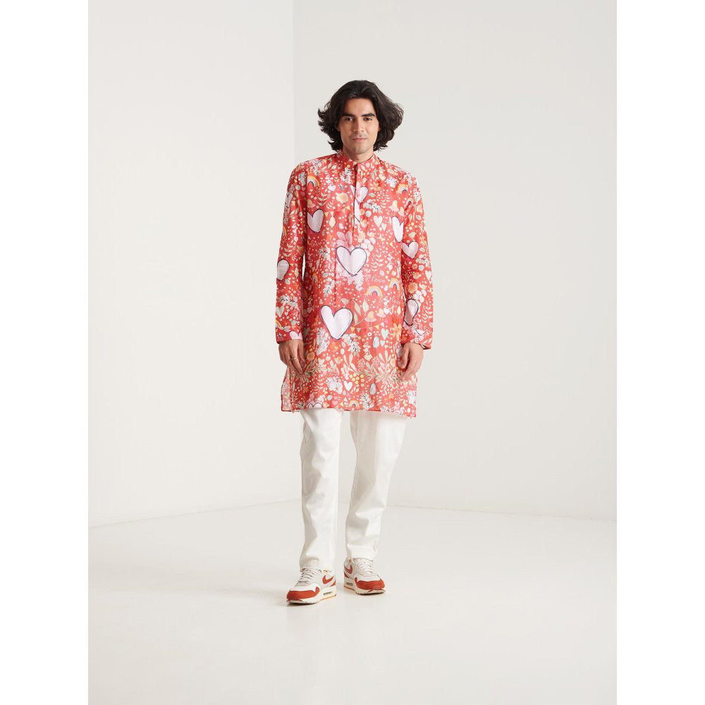 Blushing Couture by Shafali Red Heart Printed Kurta with Pyjama (Set of 2)