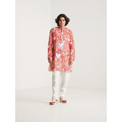 Blushing Couture by Shafali Red Heart Printed Kurta with Pyjama (Set of 2)