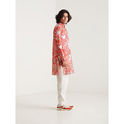 Blushing Couture by Shafali Red Heart Printed Kurta with Pyjama (Set of 2)