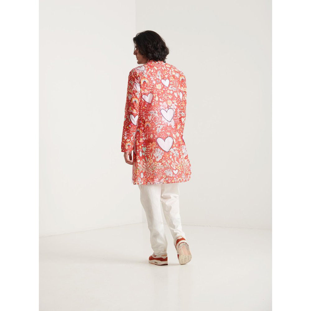 Blushing Couture by Shafali Red Heart Printed Kurta with Pyjama (Set of 2)