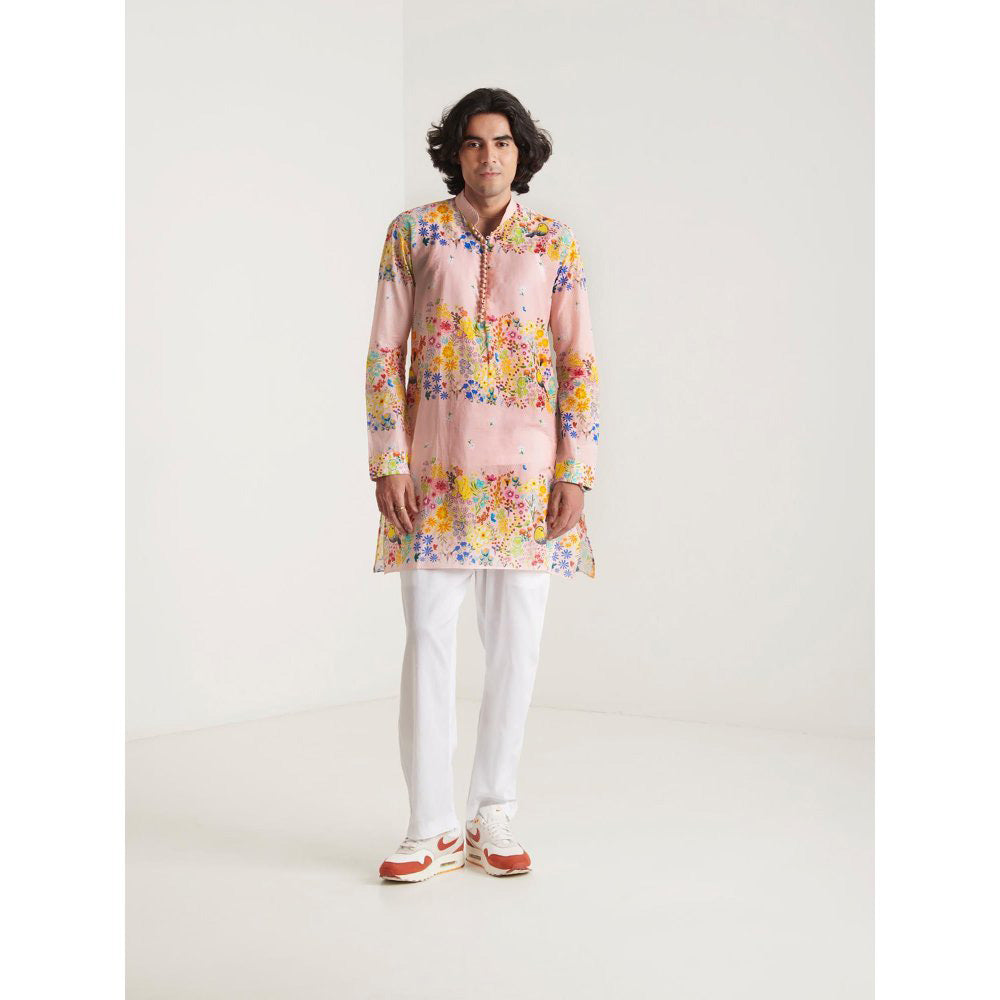 Blushing Couture by Shafali Pastel Pink Floral Printed Kurta with Pyjama (Set of 2)