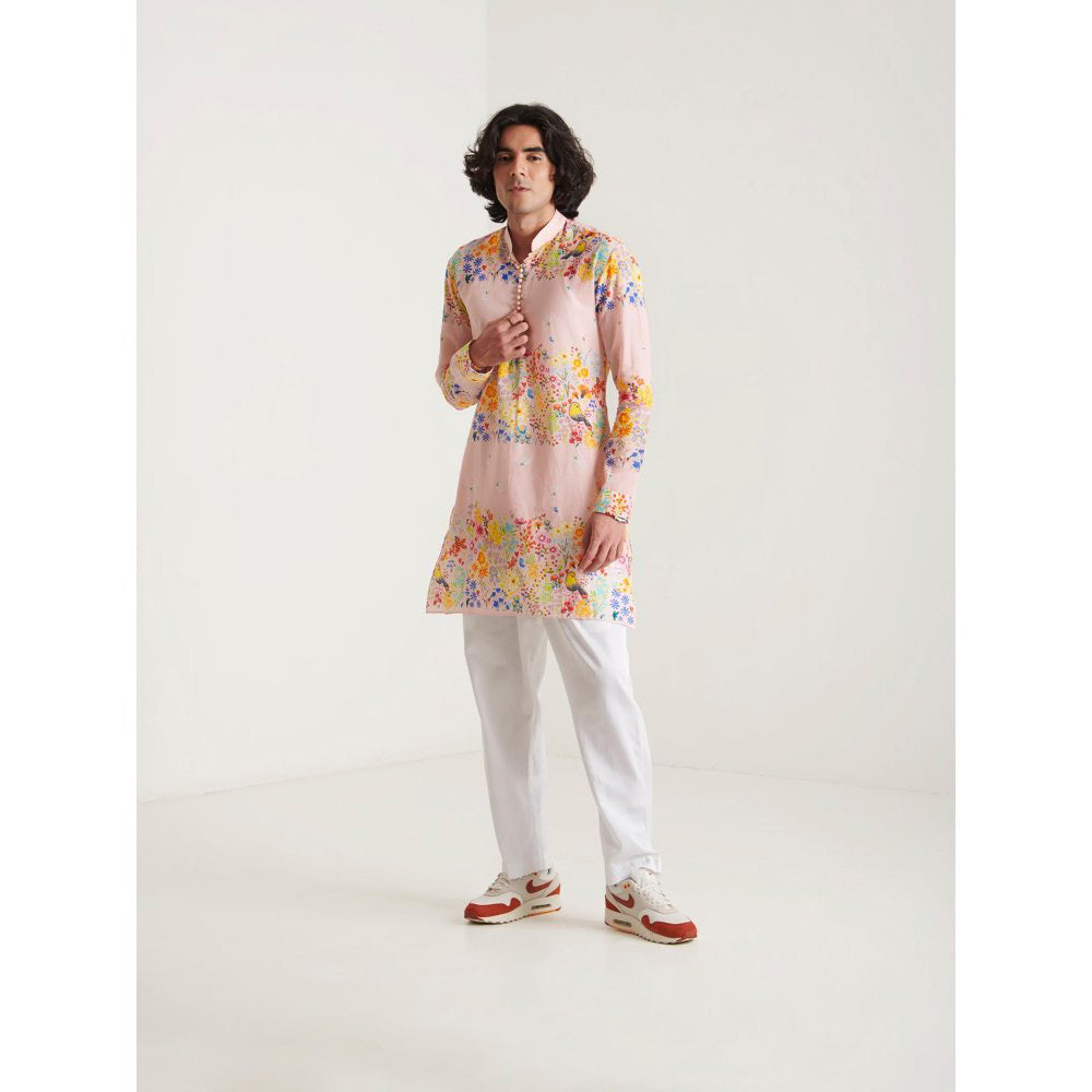 Blushing Couture by Shafali Pastel Pink Floral Printed Kurta with Pyjama (Set of 2)
