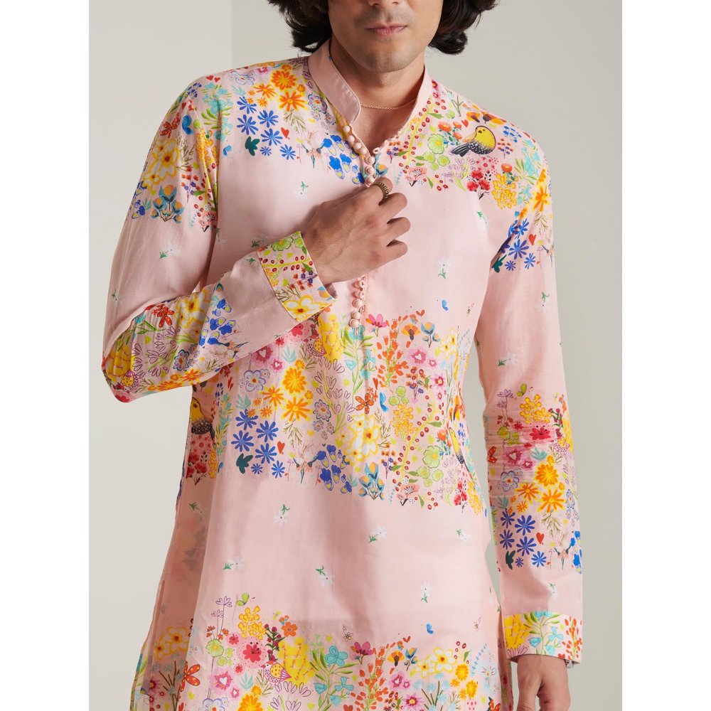 Blushing Couture by Shafali Pastel Pink Floral Printed Kurta with Pyjama (Set of 2)