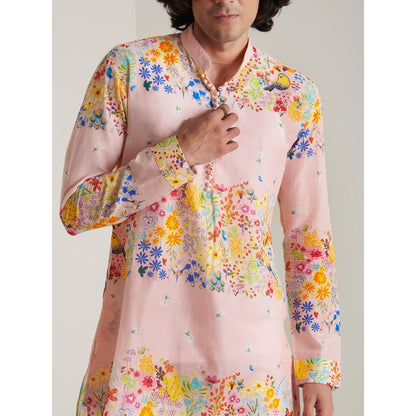 Blushing Couture by Shafali Pastel Pink Floral Printed Kurta with Pyjama (Set of 2)