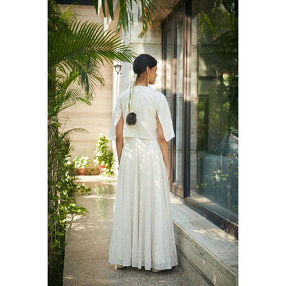 Bohame Beryl Off White Embroidered Blouse with Lehenga & Cape (Set of 3)