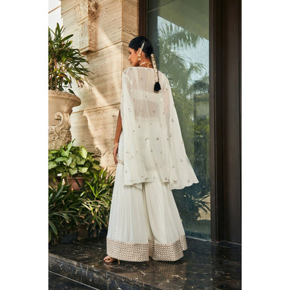 Bohame Karvi Off White Embroidered Blouse with Sharara & Cape (Set of 3)