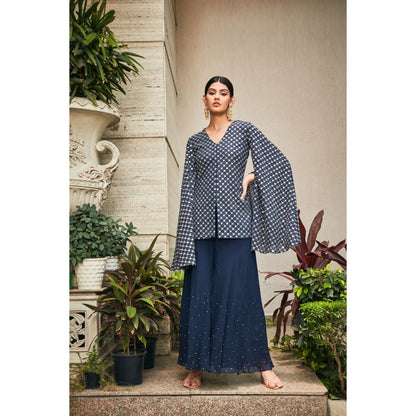 Bohame Ednita Teal Mirror Work Tunic with Flared Pant (Set of 2)