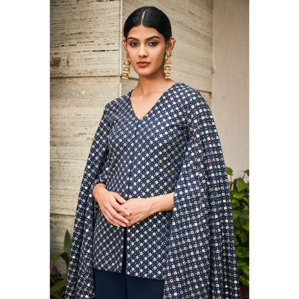 Bohame Ednita Teal Mirror Work Tunic with Flared Pant (Set of 2)