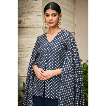 Bohame Ednita Teal Mirror Work Tunic with Flared Pant (Set of 2)