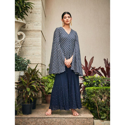 Bohame Ednita Teal Mirror Work Tunic with Flared Pant (Set of 2)