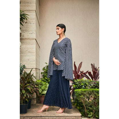 Bohame Ednita Teal Mirror Work Tunic with Flared Pant (Set of 2)