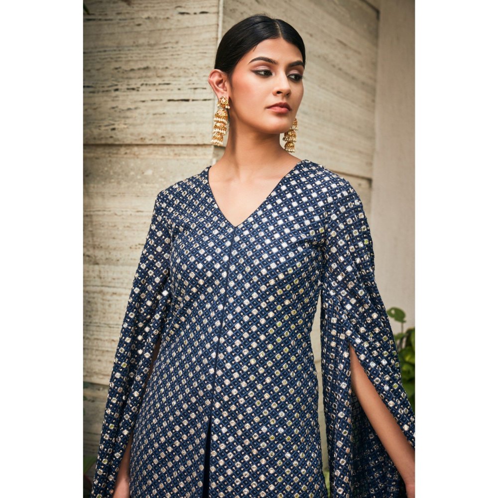 Bohame Ednita Teal Mirror Work Tunic with Flared Pant (Set of 2)