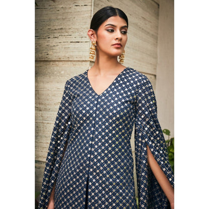 Bohame Ednita Teal Mirror Work Tunic with Flared Pant (Set of 2)