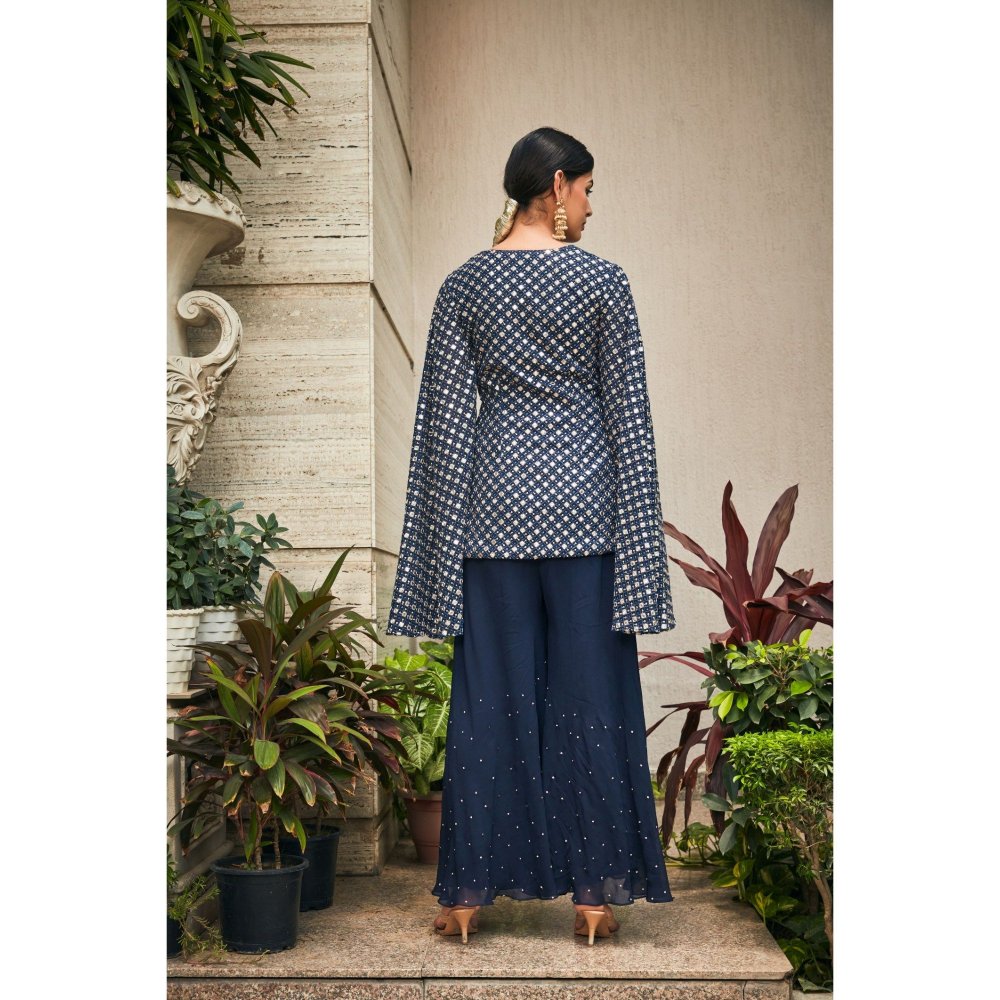 Bohame Ednita Teal Mirror Work Tunic with Flared Pant (Set of 2)