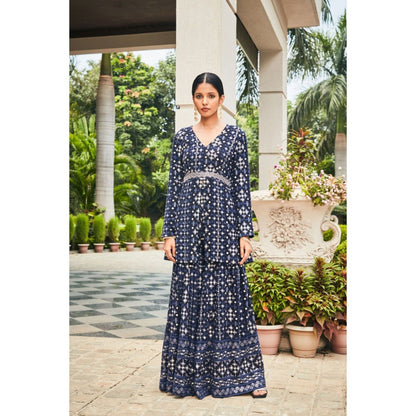 Bohame Nyra Teal Mirror Work & Chikankari Tunic & Sharara (Set of 2)