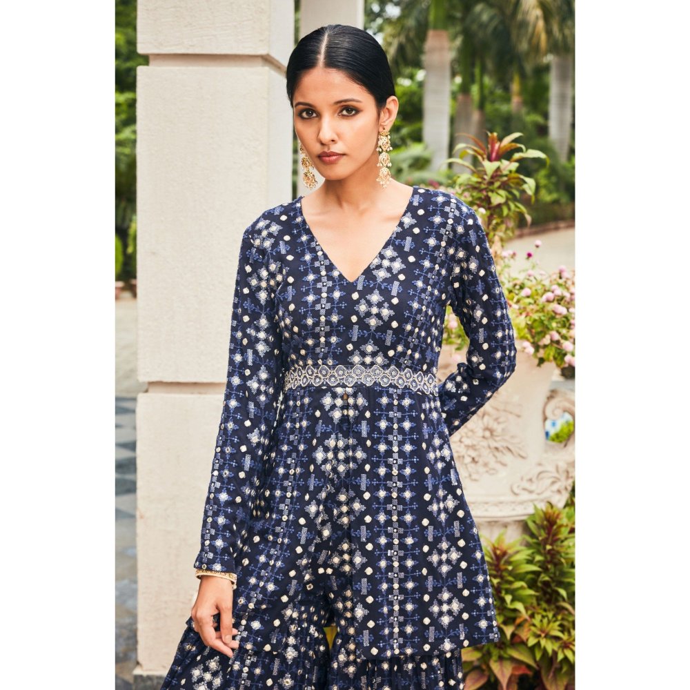 Bohame Nyra Teal Mirror Work & Chikankari Tunic & Sharara (Set of 2)