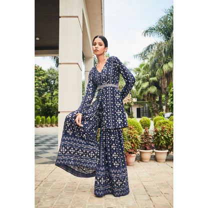 Bohame Nyra Teal Mirror Work & Chikankari Tunic & Sharara (Set of 2)