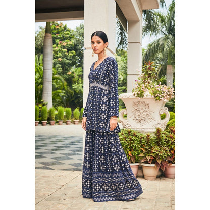 Bohame Nyra Teal Mirror Work & Chikankari Tunic & Sharara (Set of 2)