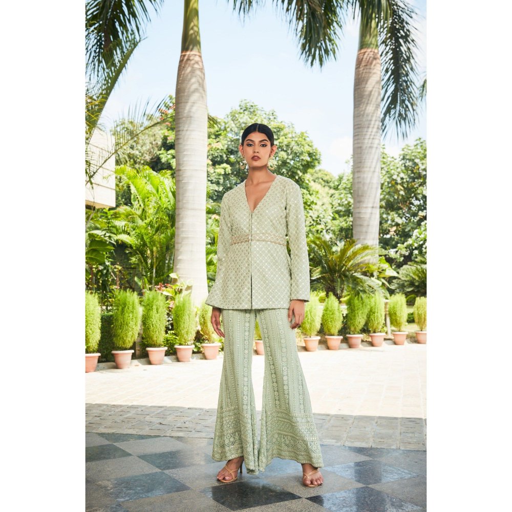 Bohame Rania Pastel Green Mirror Work & Chikankari Co-Ord (Set of 2)