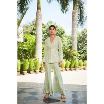 Bohame Rania Pastel Green Mirror Work & Chikankari Co-Ord (Set of 2)