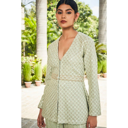 Bohame Rania Pastel Green Mirror Work & Chikankari Co-Ord (Set of 2)