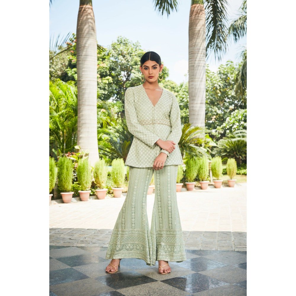 Bohame Rania Pastel Green Mirror Work & Chikankari Co-Ord (Set of 2)
