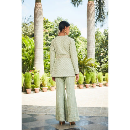 Bohame Rania Pastel Green Mirror Work & Chikankari Co-Ord (Set of 2)