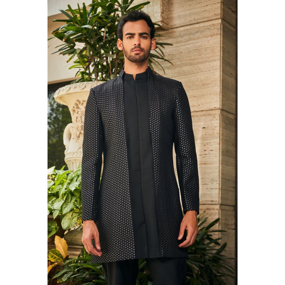 Bohame Mrig Black Indo-Western Chikankari Jacket and Pant (Set of 2)