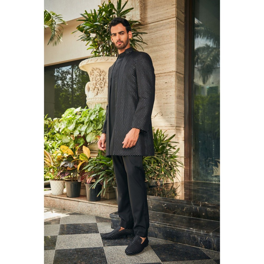Bohame Mrig Black Indo-Western Chikankari Jacket and Pant (Set of 2)