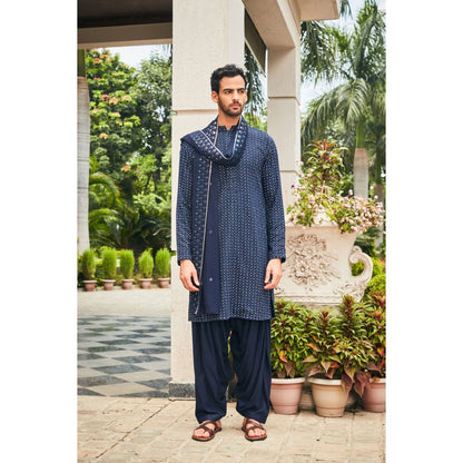 Bohame Neer Navy Blue Chikankari Kurta and Salwar with Dupatta (Set of 3)