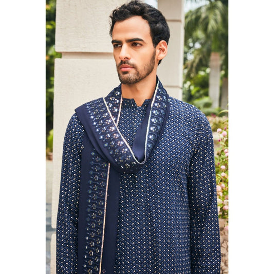 Bohame Neer Navy Blue Chikankari Kurta and Salwar with Dupatta (Set of 3)