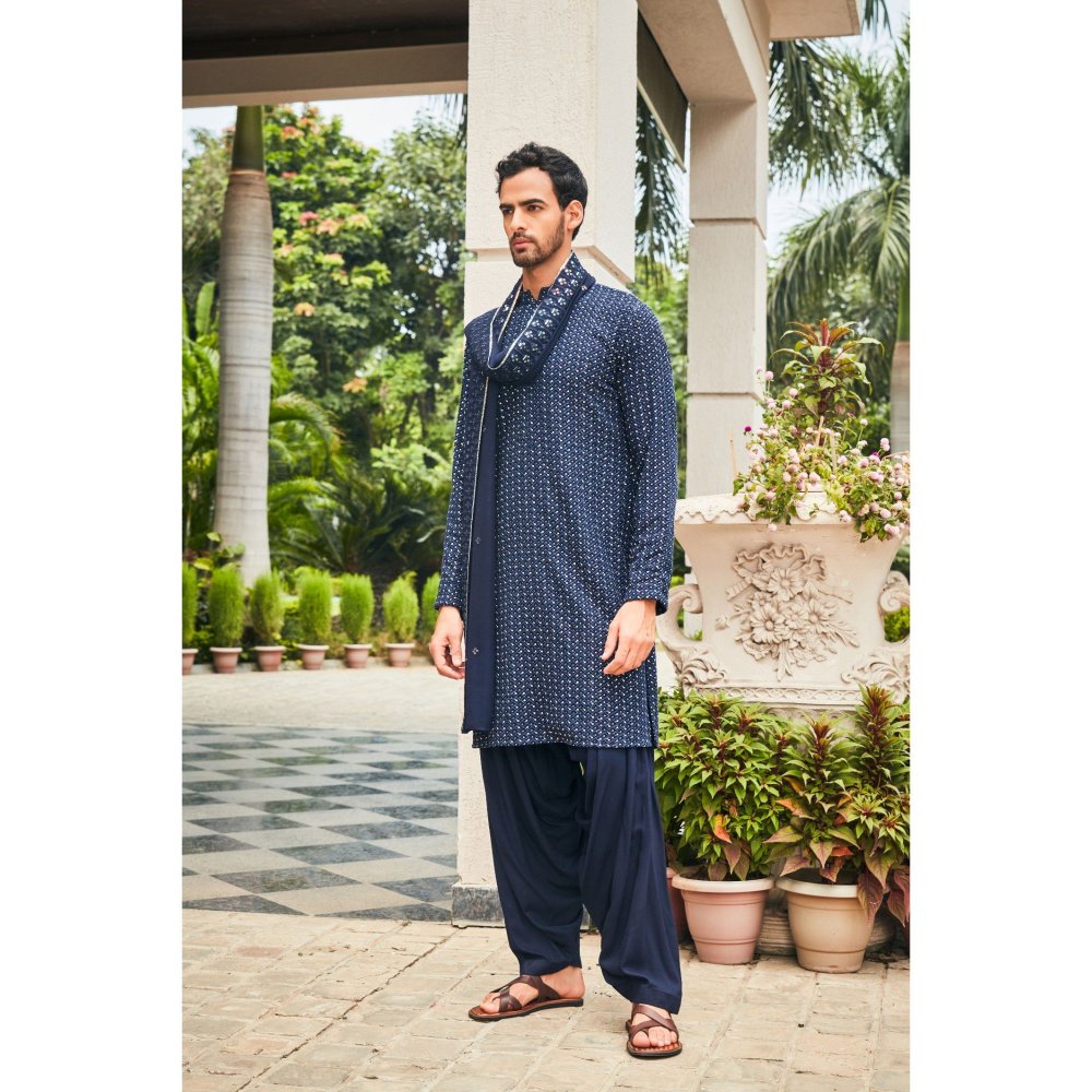 Bohame Neer Navy Blue Chikankari Kurta and Salwar with Dupatta (Set of 3)