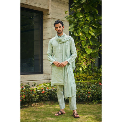 Bohame Devagya Pastel Green Chikankari Kurta and Pant with Dupatta (Set of 3)