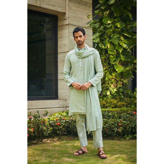 Bohame Devagya Pastel Green Chikankari Kurta and Pant with Dupatta (Set of 3)