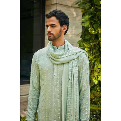 Bohame Devagya Pastel Green Chikankari Kurta and Pant with Dupatta (Set of 3)