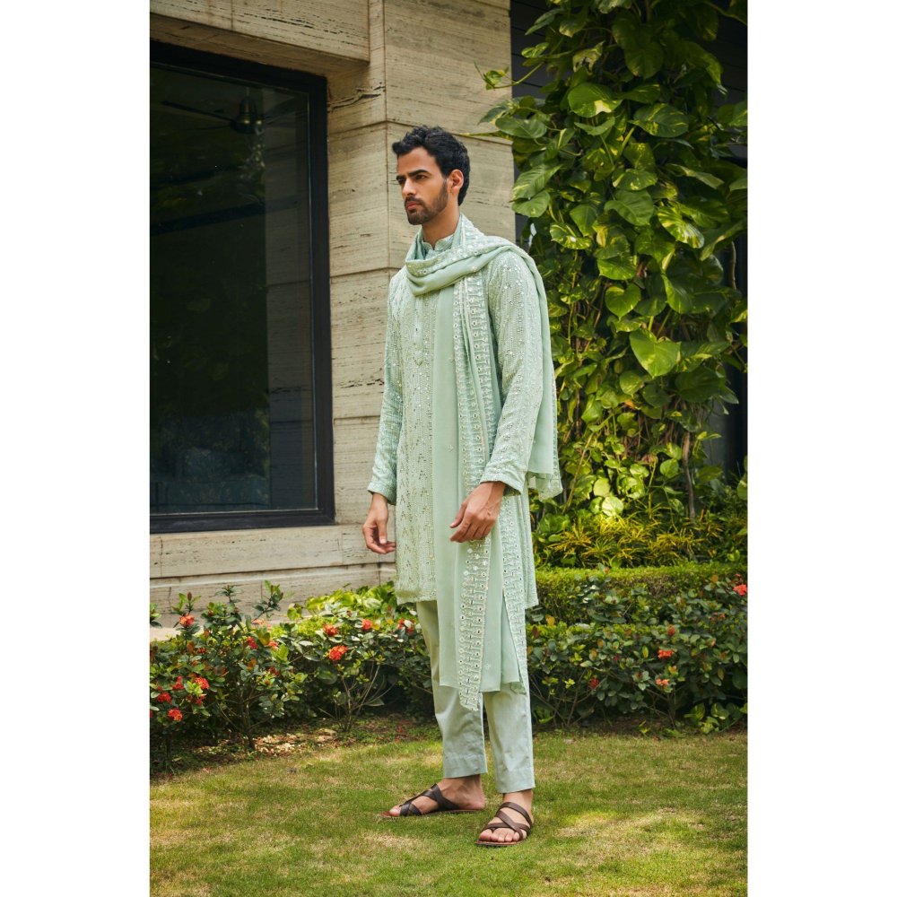 Bohame Devagya Pastel Green Chikankari Kurta and Pant with Dupatta (Set of 3)
