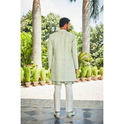 Bohame Harit Pastel Green Chikankari Open Jacket and Kurta with Pant (Set of 3)