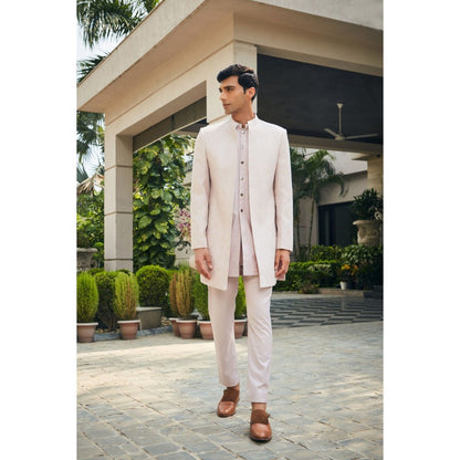 Bohame Nirbhay Dusty Rose Chikankari Open Jacket and Kurta with Pant (Set of 3)