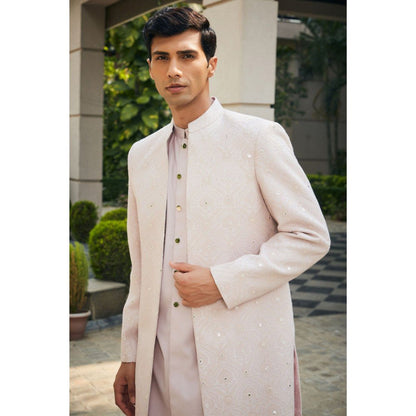 Bohame Nirbhay Dusty Rose Chikankari Open Jacket and Kurta with Pant (Set of 3)