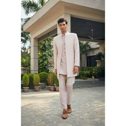 Bohame Nirbhay Dusty Rose Chikankari Open Jacket and Kurta with Pant (Set of 3)