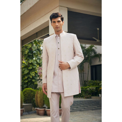 Bohame Nirbhay Dusty Rose Chikankari Open Jacket and Kurta with Pant (Set of 3)