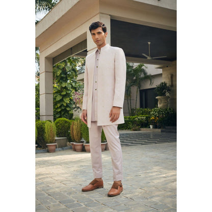 Bohame Nirbhay Dusty Rose Chikankari Open Jacket and Kurta with Pant (Set of 3)