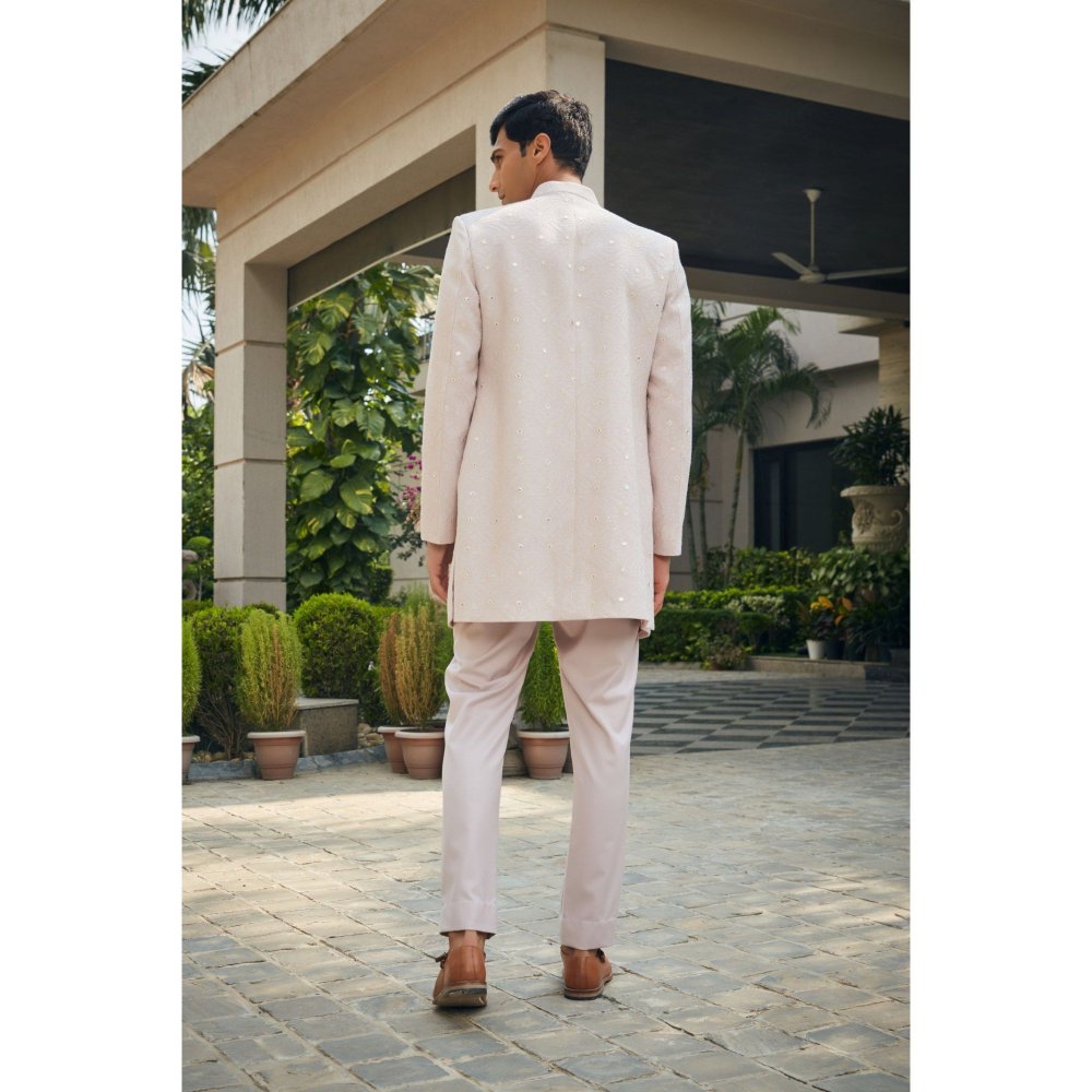 Bohame Nirbhay Dusty Rose Chikankari Open Jacket and Kurta with Pant (Set of 3)