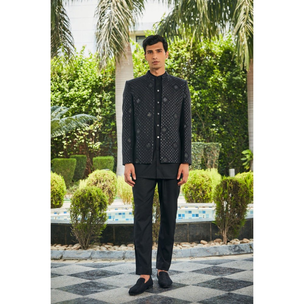 Bohame Adhrit Black Chikankari Open Jacket and Kurta with Pant (Set of 3)