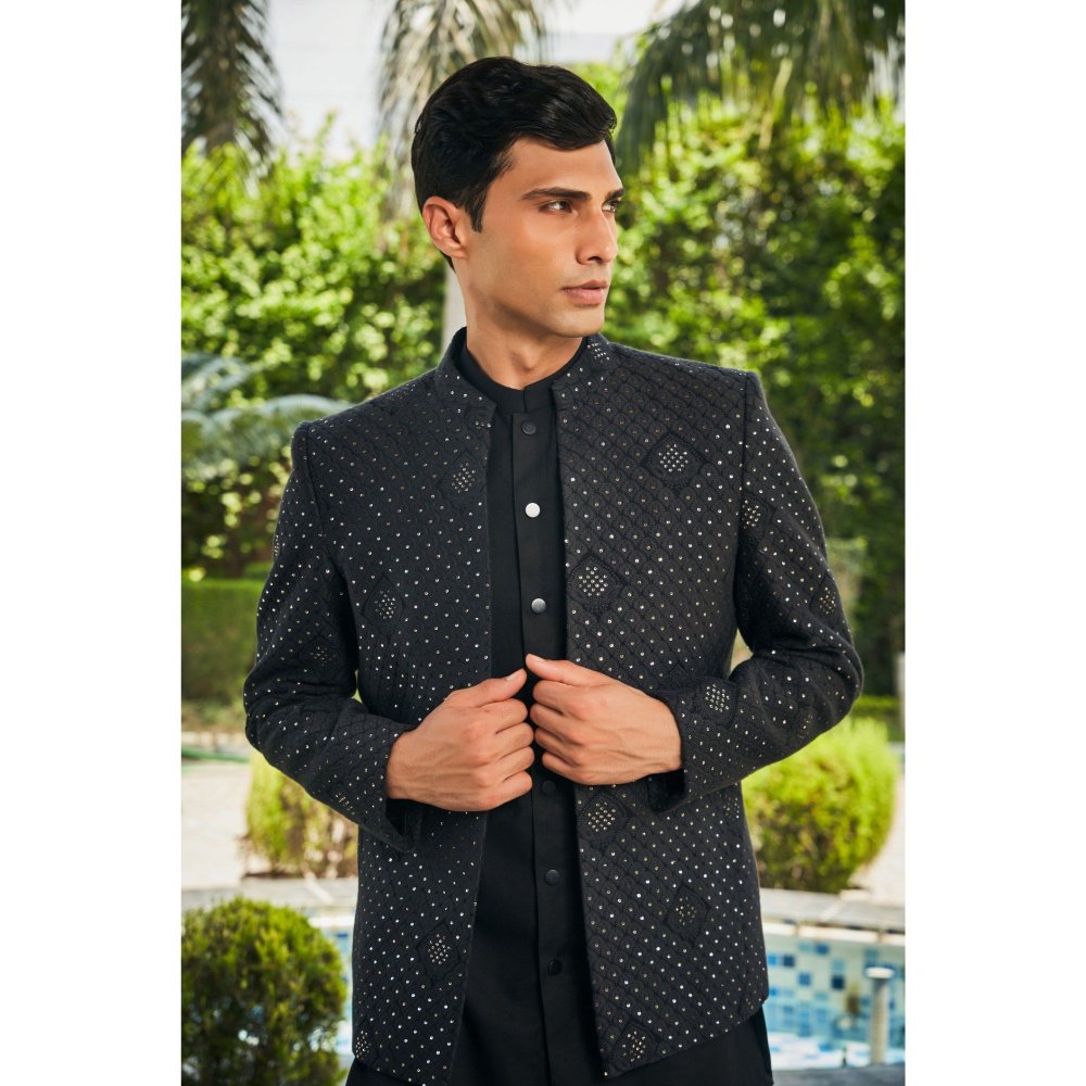 Bohame Adhrit Black Chikankari Open Jacket and Kurta with Pant (Set of 3)