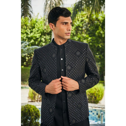 Bohame Adhrit Black Chikankari Open Jacket and Kurta with Pant (Set of 3)