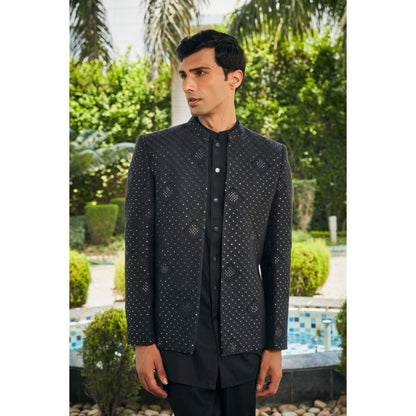 Bohame Adhrit Black Chikankari Open Jacket and Kurta with Pant (Set of 3)