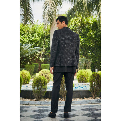 Bohame Adhrit Black Chikankari Open Jacket and Kurta with Pant (Set of 3)
